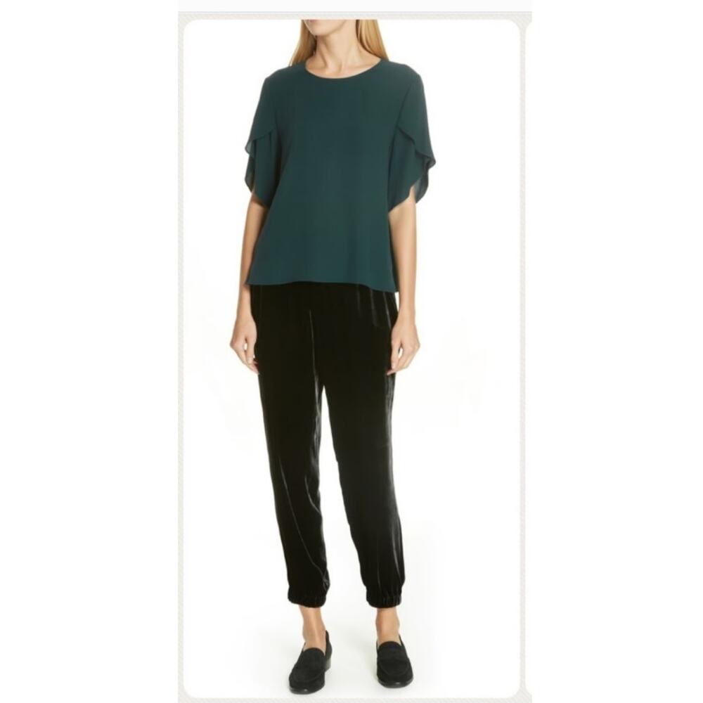 Eileen Fisher Silk Rayon Velvet Cuff Pants Joggers Women's Size M Black Pull On